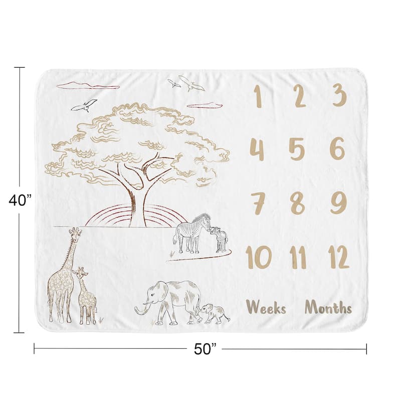 Sweet Jojo Designs Jungle Safari Animals Boy Girl Baby Monthly Milestone Blanket Taupe Black and White Gender Neutral Elephant