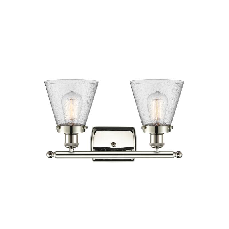 Innovations Lighting 916-2W-11-16 Cone Vanity Cone 2 Light 16" Wide - Polished Nickel / Seedy