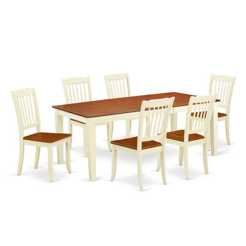 Rectangular Dining Table Set - 7Pc Table & Chair Set, 60x78 Inch Table with Leaf, Vertical Slatted Design