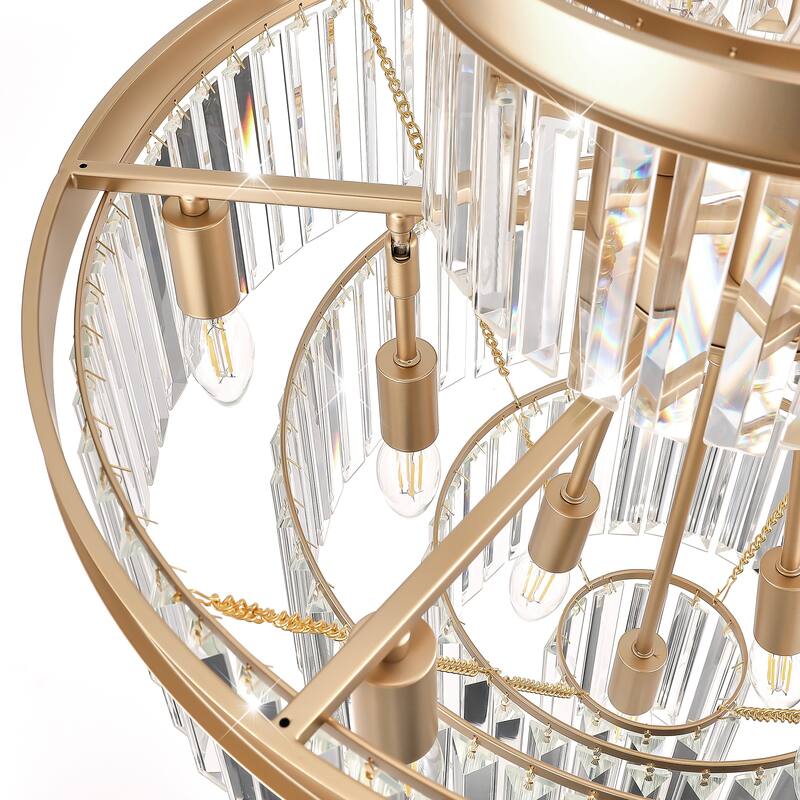 Luxury Crystal Chandelier Pendant Ceiling Lighting Fixture, Gold Living Room Hanging Pendant Lighting Fixtures