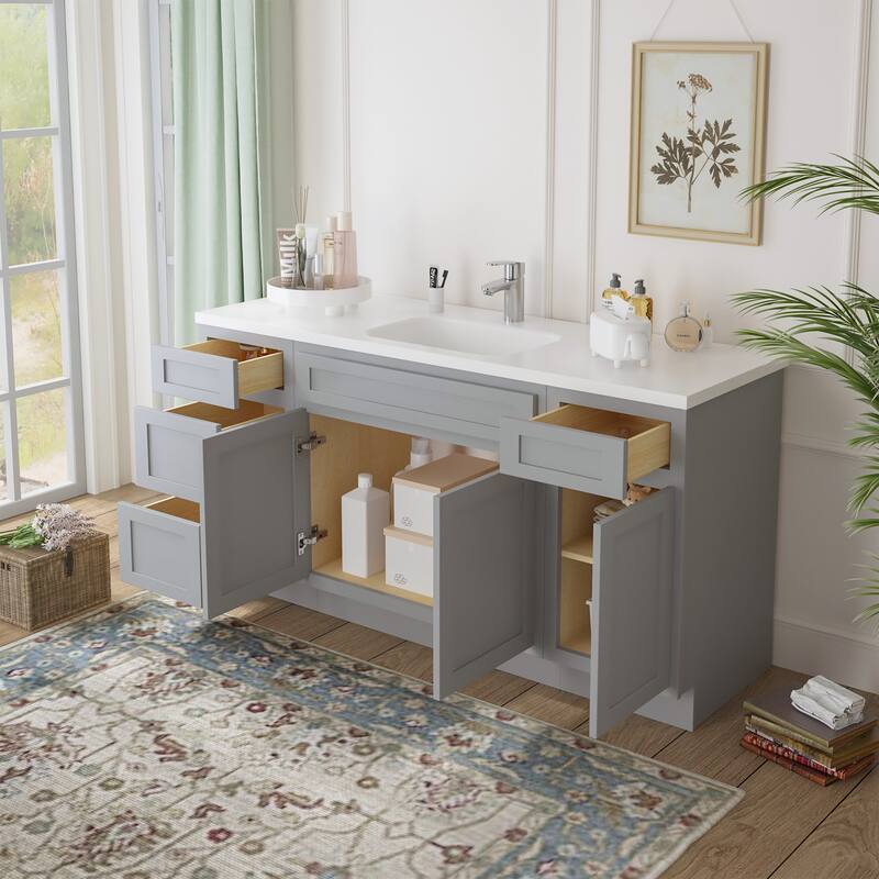 Vanity Art 63" Oak Freestanding Bathroom Vanity Cabinet without Top