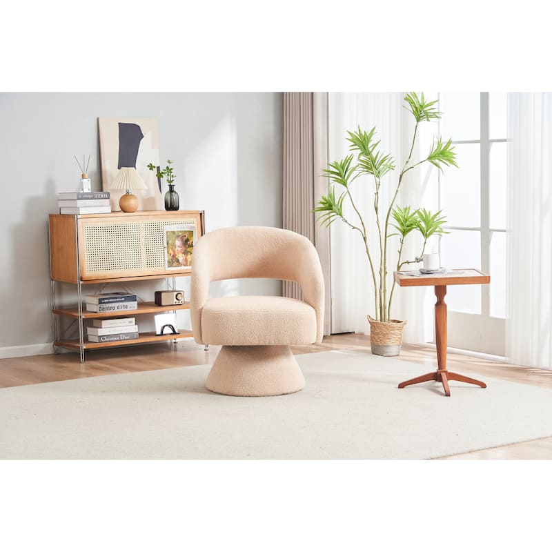 Swivel Accent Chair Armchair, Round Barrel Chair in Fabric for Living Room - Cream