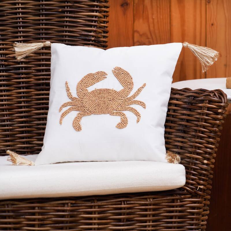 Crab Handmade Wood Beaded Pillow
