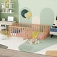 preview thumbnail 10 of 34, Twin Floor Bed Frame, Fun Fence Design with Openable Door, No Slats Natural - Twin