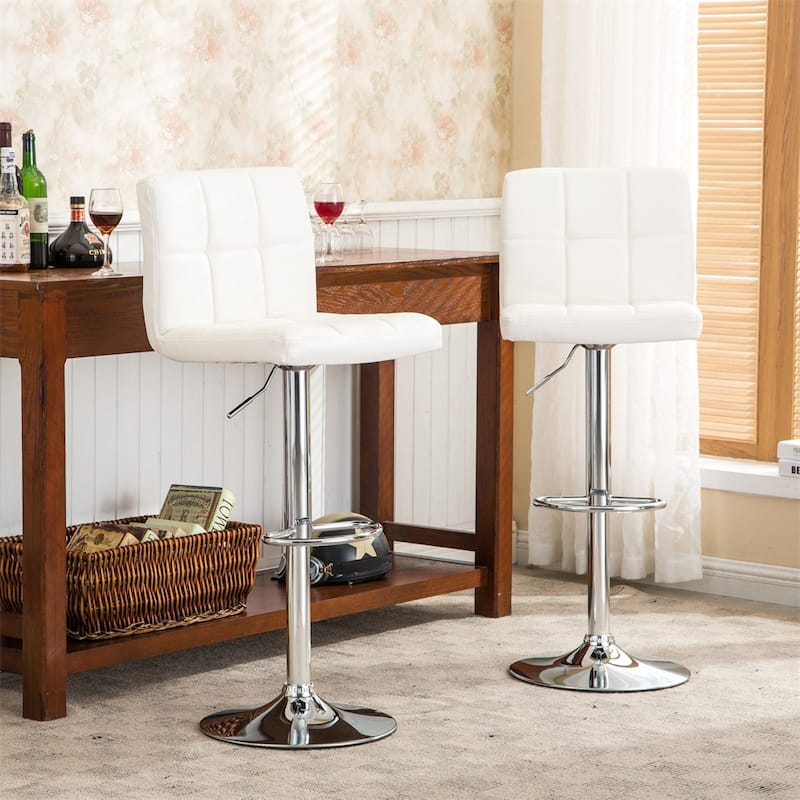 Swivel Faux Leather Adjustable Hydraulic Bar Stool Dining Chairs (Set of 2)