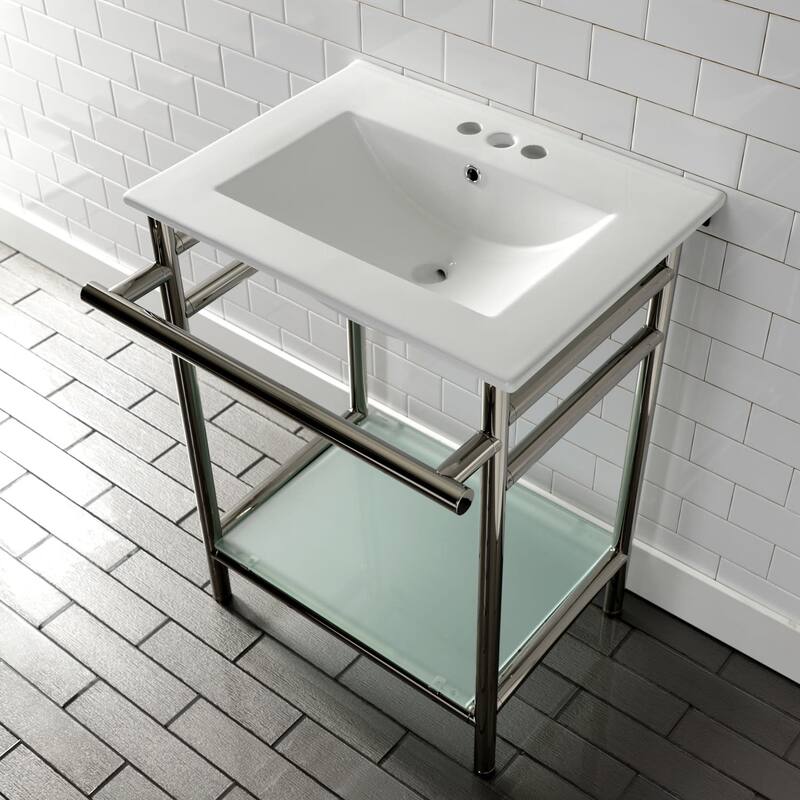 Kingston Brass 24" Rectangular Ceramic, Glass, Stainless Steel Console