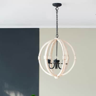 6 Light Wood Chandelier (Bulb Not Included)