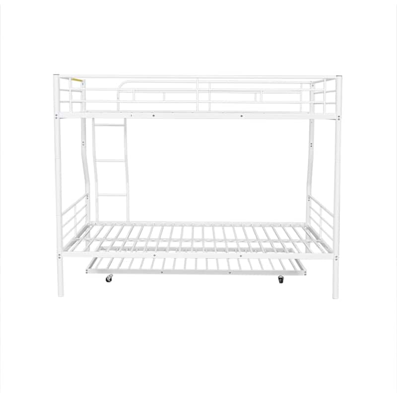 Full XL Over Queen Metal Bunk Bed with Trundle, White