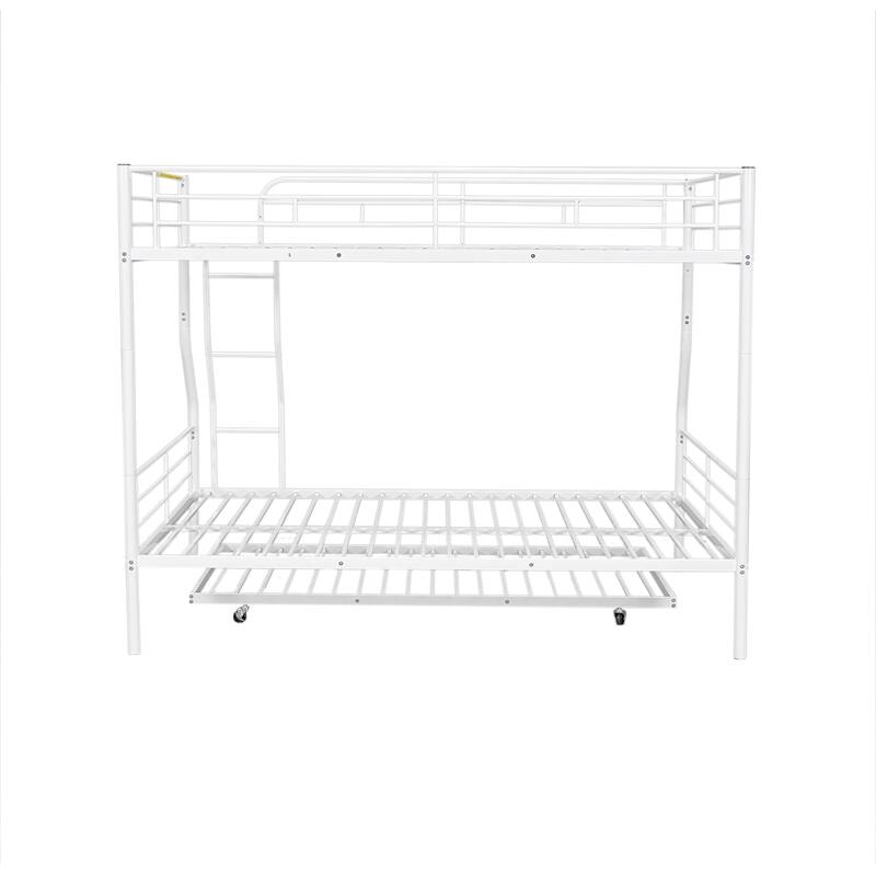 Metal Bunk Bed with Trundle and Guardrail, Convertible to Two Beds