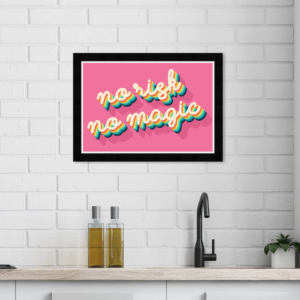 Wynwood Studio Prints Typography and Quotes No Risk No Magic Pink Pink and Dark Pink Modern & Contemporary Wall Art Canvas Print