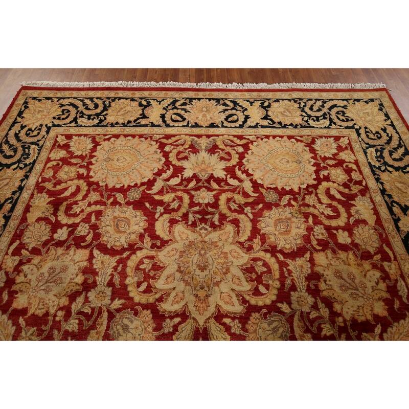 Red Floral Agra Indian Area Rug Handmade Wool Carpet - 9'0" x 12'5"