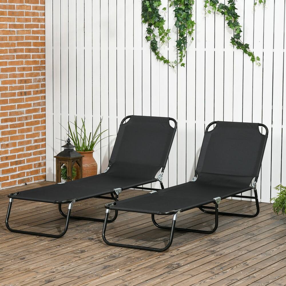 Outsunny Folding Chaise Lounge Pool Chairs, Set of 2 Outdoor Sun Tanning Chairs, Five-Position Reclining