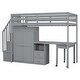 preview thumbnail 101 of 112, Space-Saving Wood Loft Bed with Storage Stairs & Wardrobe, Multifunctional Furniture Bed Frame with Desk & Drawers