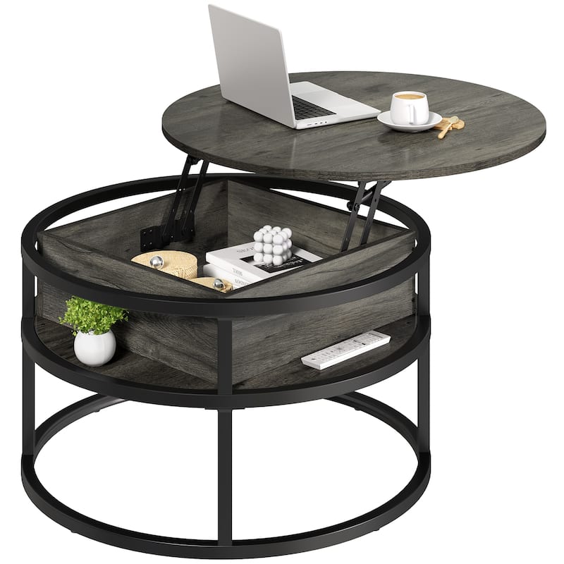 Moasis Round Lift Top Coffee Table with Hidden Storage - Grey