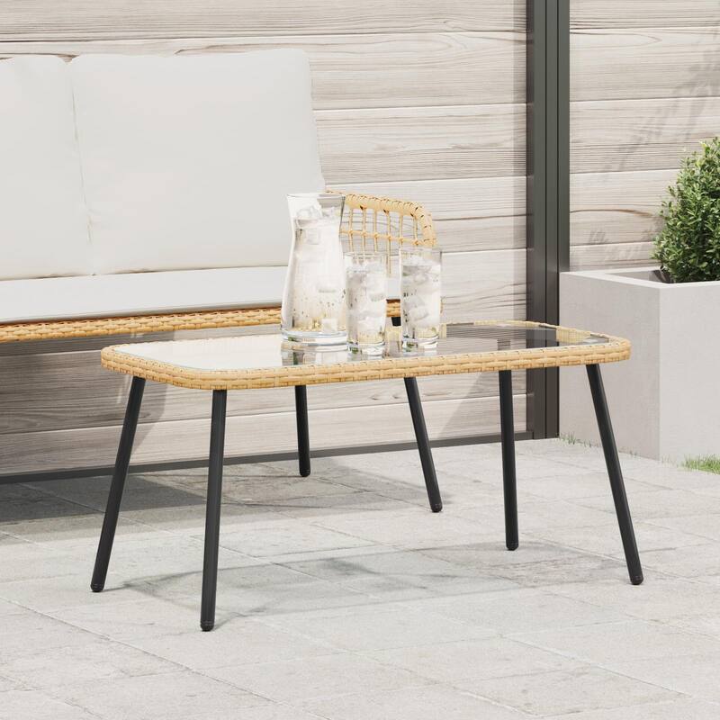 Rectangular Poly Rattan Coffee Table - 35.4 x 17.7 x 16.9 in - Natural