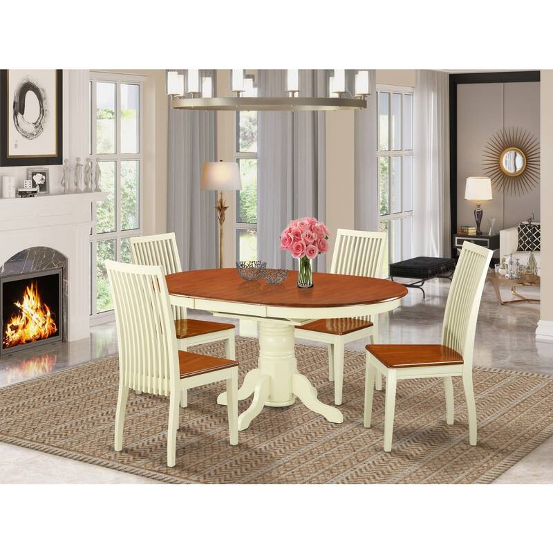 5 Piece Dining Set - Kitchen Table & 4 Chairs - Wood Dining Room Set - Buttermilk Cherry Finish