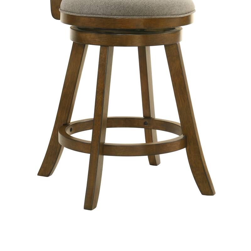 Aiden Modern Farmhouse Swivel Wood Counter Height Kitchen Bar Stool in Sepia Brown Finish with Fabric Upholstered Seat