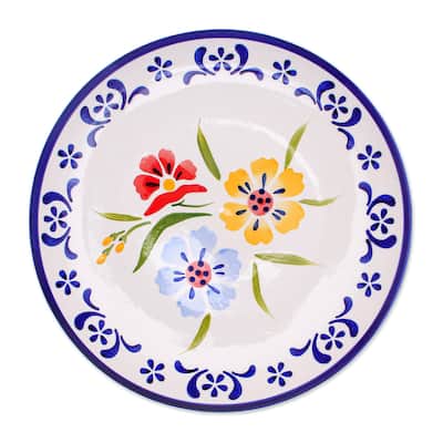 Novica Handmade Primrose Path In Blue Ceramic Luncheon Plate