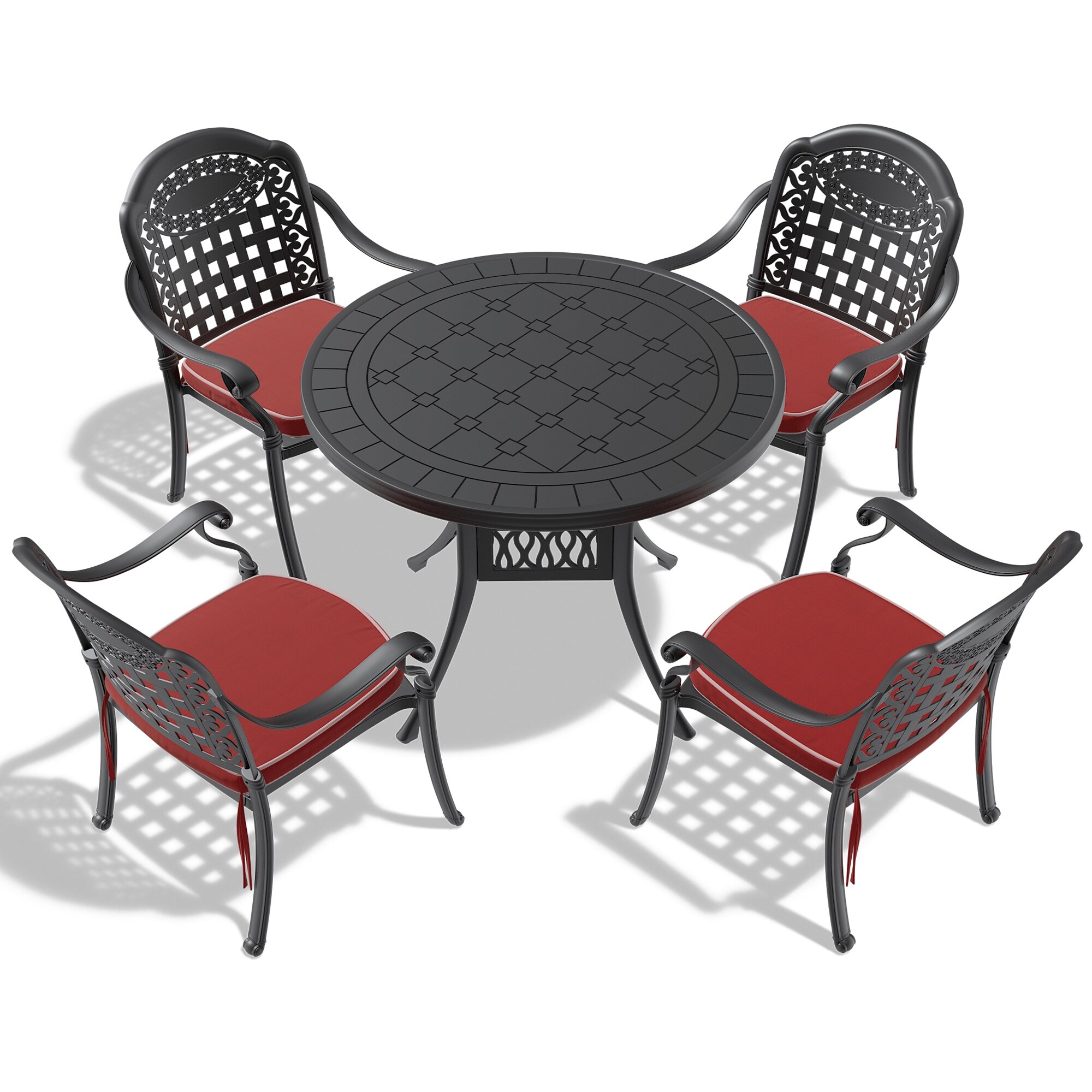 GEROJO 5-Piece Black Cast Aluminum Patio Furniture with Cushions In Random  Colors - ShopStyle Outdoor Dining Collections