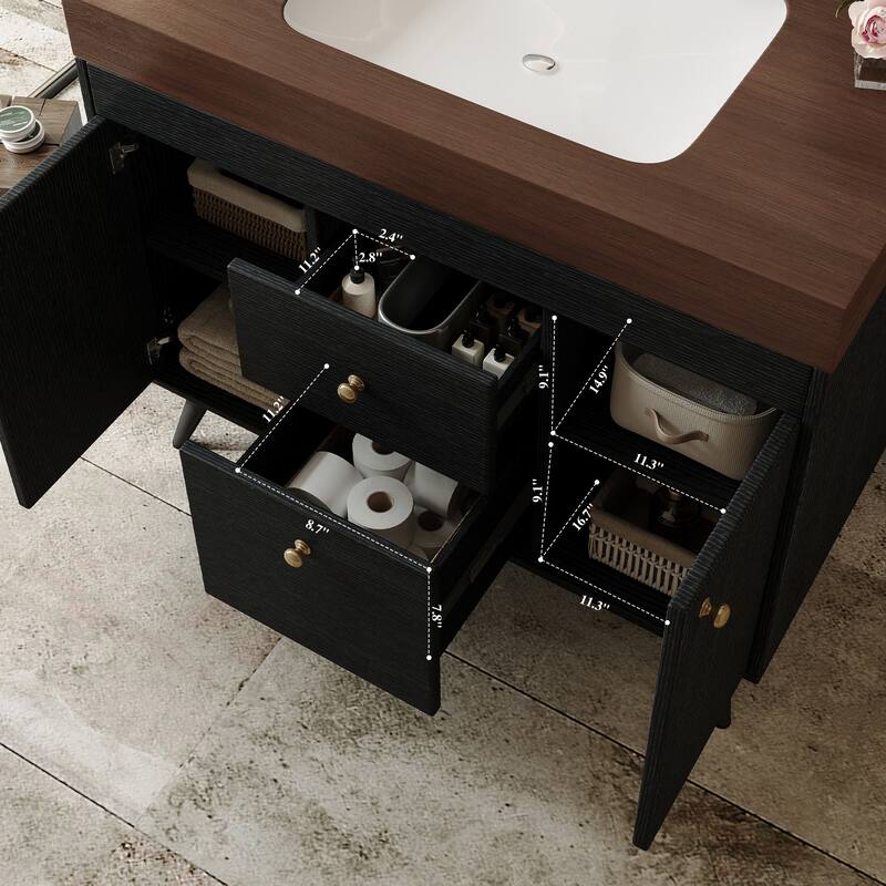 36" Modern Freestanding Bathroom Vanity with Sintered Stone Top & Ceramic Sink, Smart Storage Design & Drawers