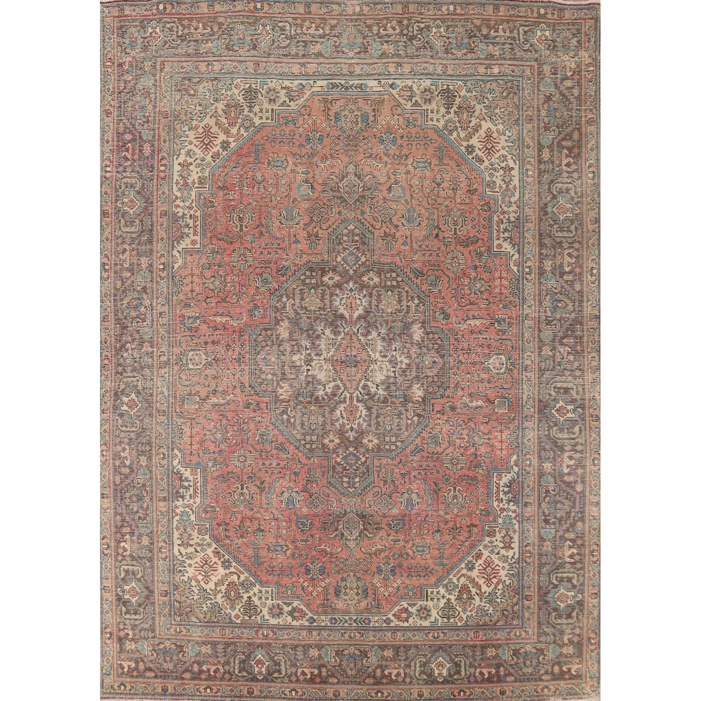 Pink Tabriz Persian Area Rug Hand-Knotted Traditional Wool Carpet - 9'8" x 12'8"