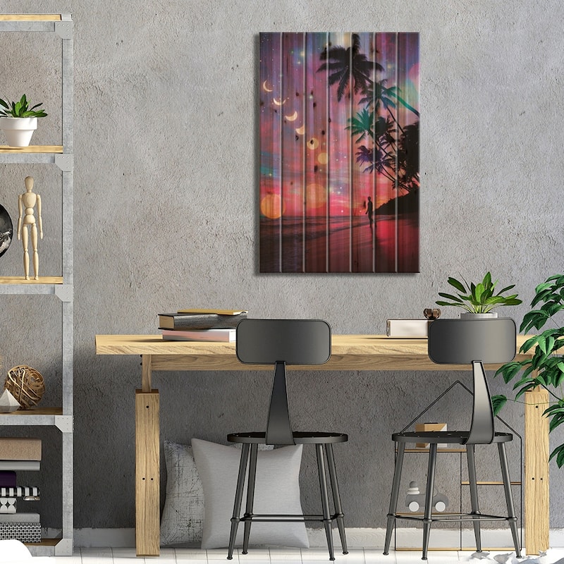 Moon Phases On The Exotic Beach Print On Wood by GEN Z - Multi-Color