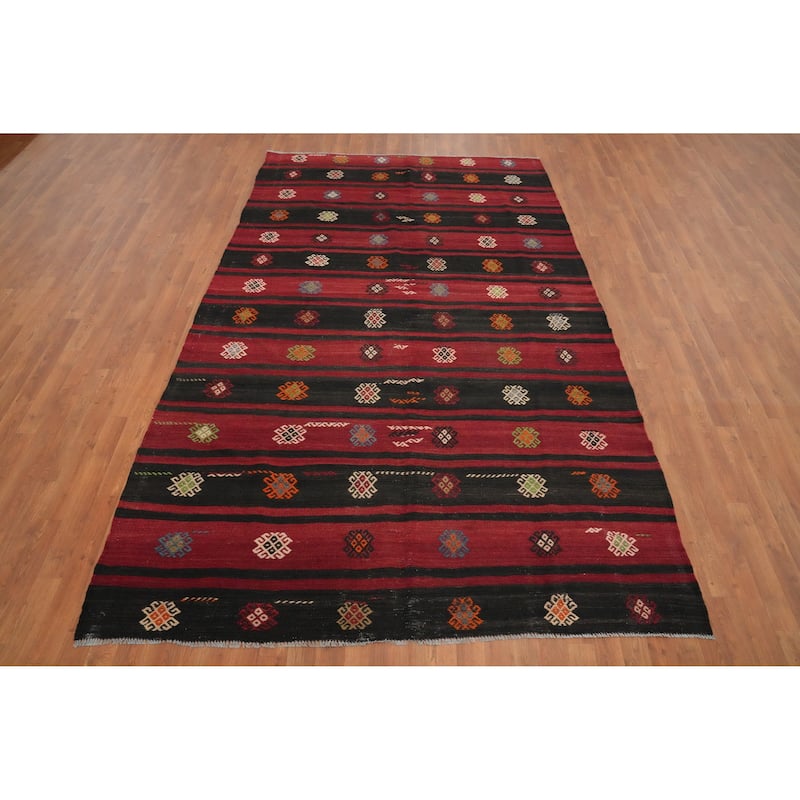 Hand Woven Oriental 100% Wool Carpet Southwestern Tribal Red Kilim Area Rug - 9' 9'' X 6' 3''