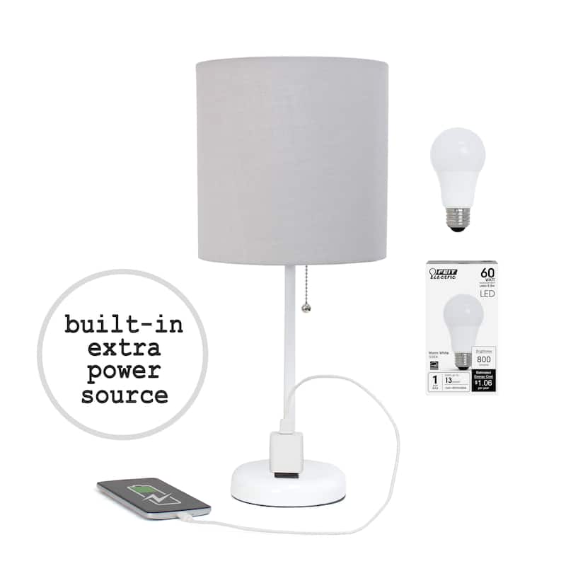 Simple Designs 9.5" Desk Lamp with Charging Outlet and LED Bulb Included - 19.50 - White/Gray Shade