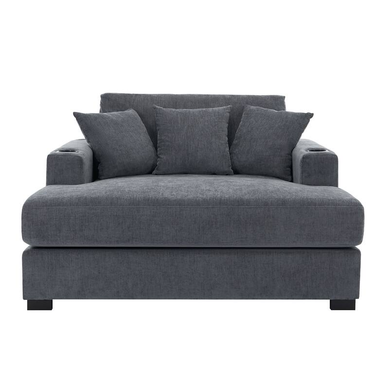Modern Style Chaise Lounger Sofa Couch ,with Pillows, Charge Station & Cup Holders