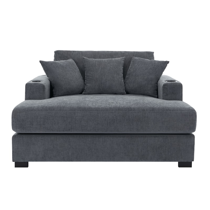 Oversized Chaise Lounger Modern Sofa Couch with Pillows, Charge Station & Cup Holders