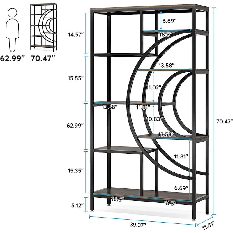 71 inches Geometric Bookcase, 8 Tiers Tall Bookshelves for Home Office