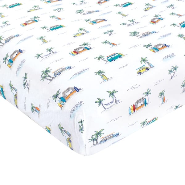 slide 1 of 1, Hudson Baby Cotton Fitted Crib Sheet, Surfer Dude, One Size - Surfer Dude - One Size One Size - Surfer Dude