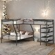 preview thumbnail 1 of 10, L-Shaped Metal Twin Over Full Bunk Bed with Twin Size Loft Bed and Four Built-in Shelves in Black Black