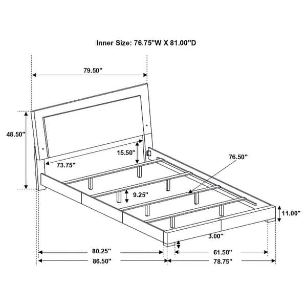 dimension image slide 28 of 52, Felicity Glossy White Bedroom Set with LED Lighting