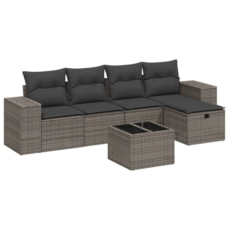 vidaXL Patio Sofa Set with Cushions Outdoor Conversation Furniture Poly Rattan - 21.7" x 24.4" x 27.2"