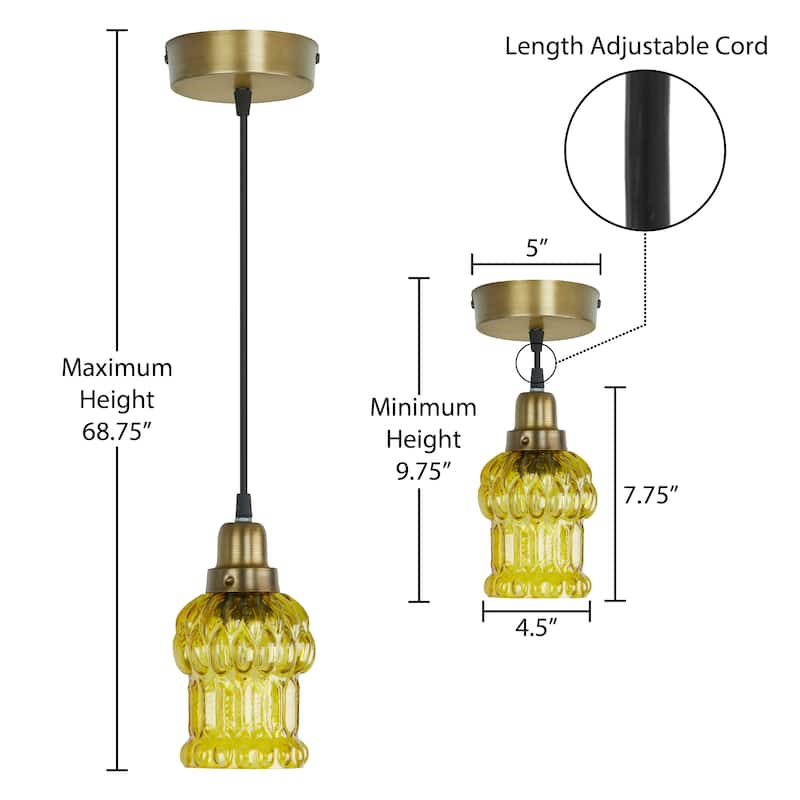 Baptiste River of Goods Purple/Yellow/Green and Gold Glass and Metal 4.5-Inch Pendant Light with Adjustable Hanging Cord