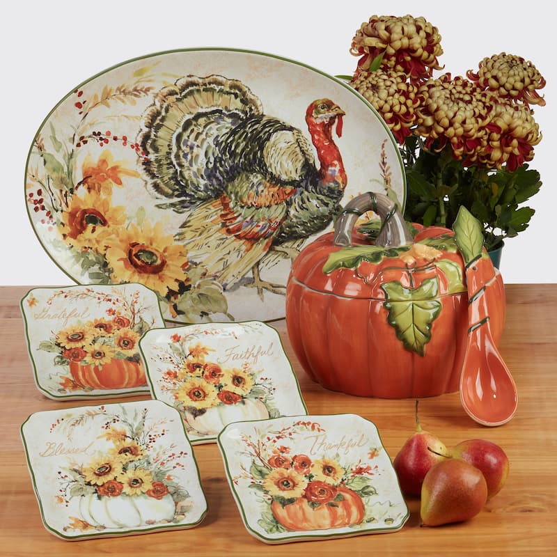 Certified International Harvest Morning Oval Turkey Platter, 16.25" x 12" - 16.25" x 12"