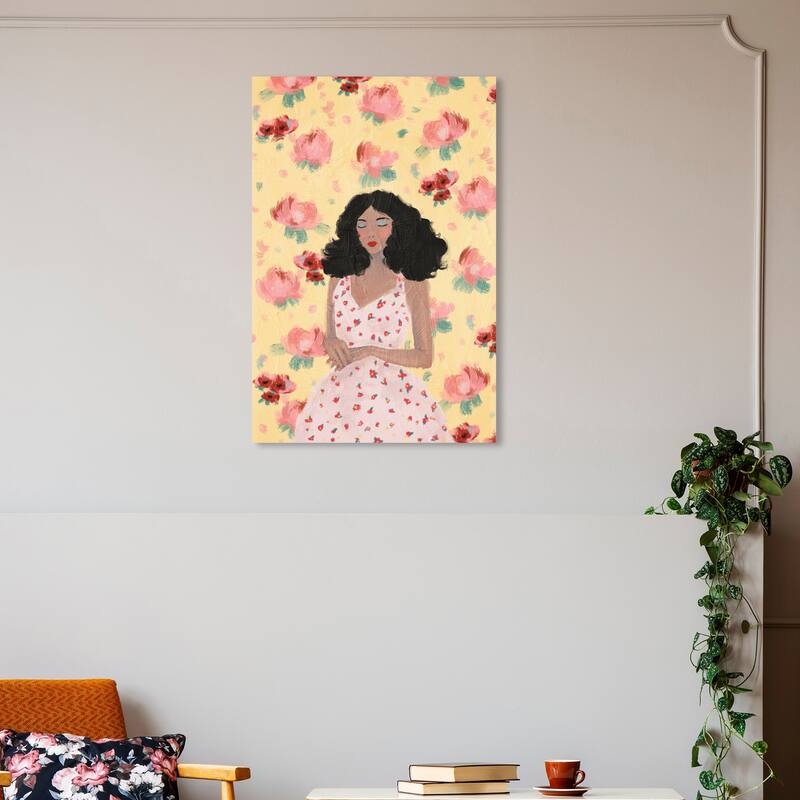 Wynwood Studio Fashion and Glam I do love flowers Yellow and Pastel Yellow Modern & Contemporary Wall Art Canvas Print - 30 x 20