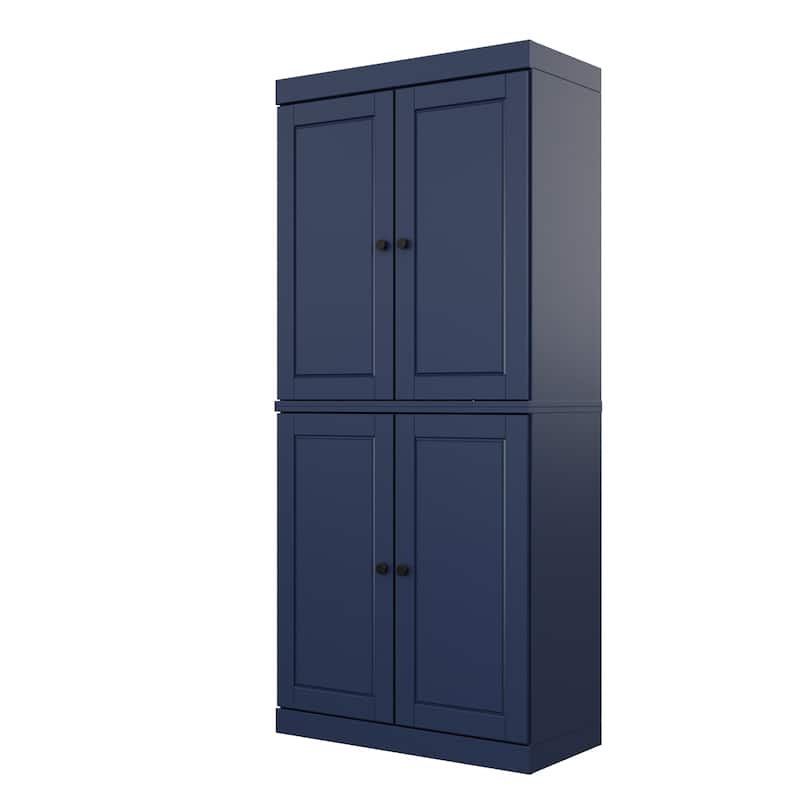Palace Imports 100% Solid Wood Pantry Cabinet with Frosted, Clear Glass or Solid Doors, 2-Drawers and Adjustable Shelves