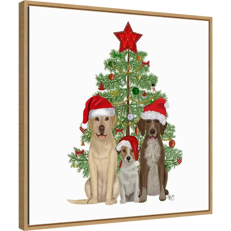 Christmas Dog Trio Tree by Fab Funky Framed Canvas Wall Art
