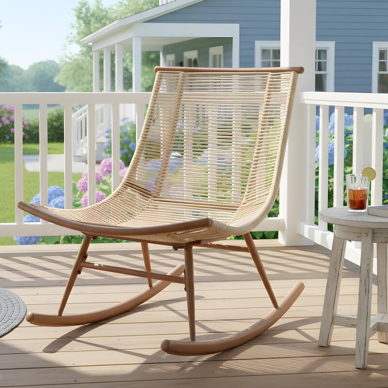 Christopher Knight Home - Serene Outdoor Rocking Chair with PE Rattan and Concrete Side Table Set