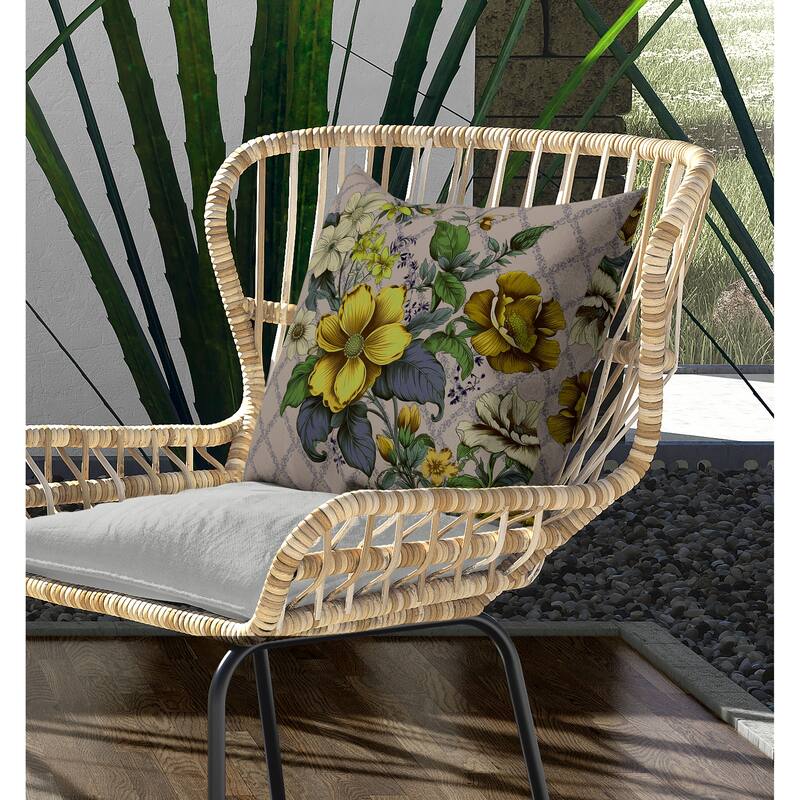 Wildflower Artistry Indoor/Outdoor Reversible Throw Pillow Beige and Gold