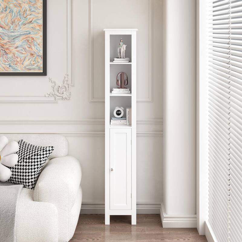 66.92" Tall Storage Cabinet for Bathroom w/ Adjustable Shelves,Slim 1 Doors Freestanding Cabinet w/ Anti-Tip, Open Compartments