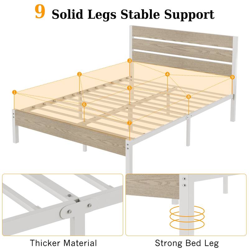 VECELO Industrial Wood Bed Frame with Headboard Twin Size Beds/Full Size Beds/Queen Size Beds