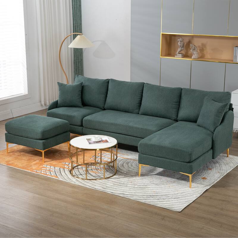 Green 110'' Polyester UShape Sectional Sofa with Customizable Chaise