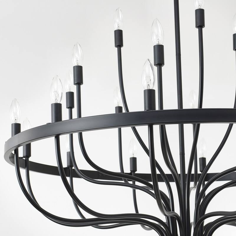Black Chandelier Modern Farmhouse Chandelier for Dining Room Round Industrial Candle Chandeliers Light Wagon Wheel Chandelier