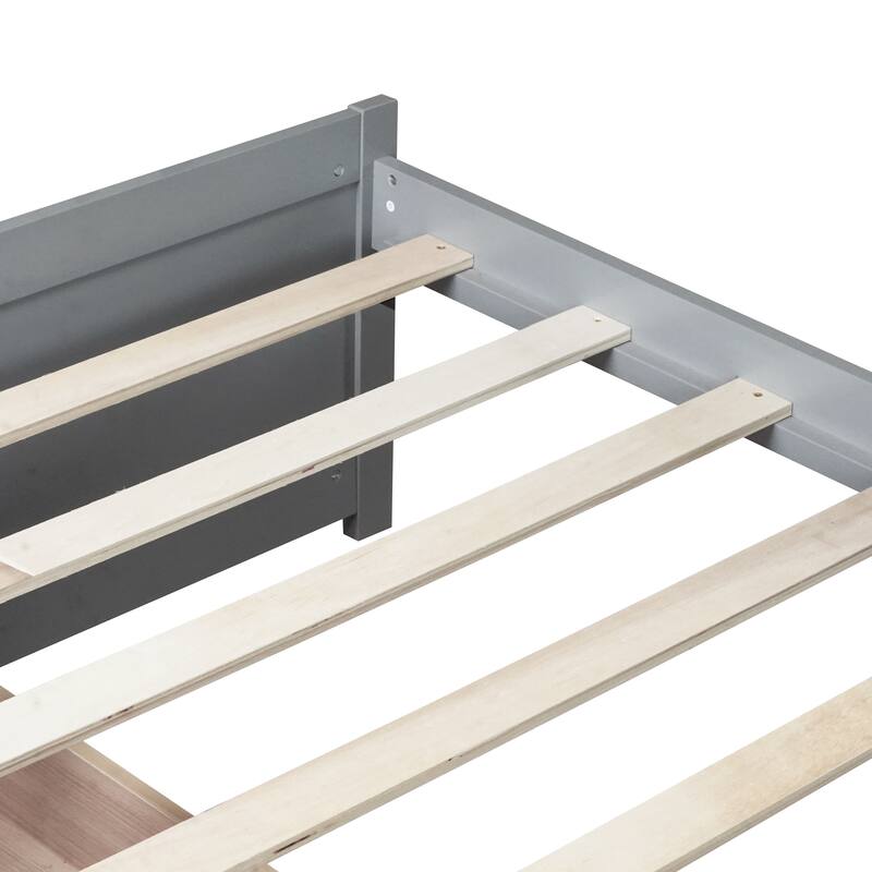 Twin Size Storage Bed with 2 Drawers Solid Rubber Wood Platform Bed, No Headboard
