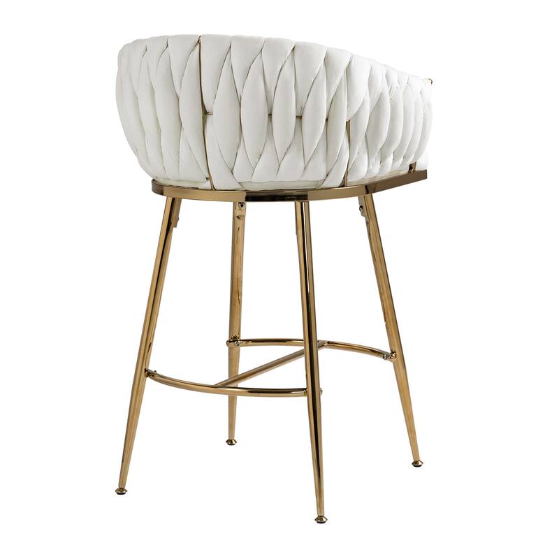 26'' Counter height bar stools velvet kitchen island counter bar stool with hand-wave back, golden chromed base and footrest