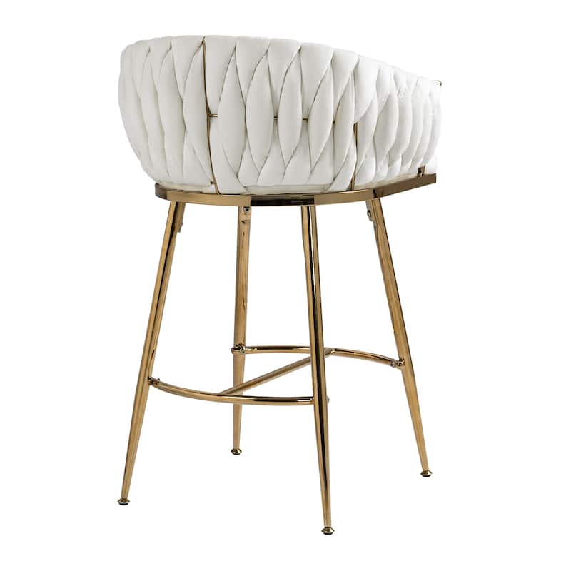 26''Counter Height Bar Stools Velvet Kitchen Island Counter Bar Stool With Hand- Wave Back,Golden Chromed Base And Footrest
