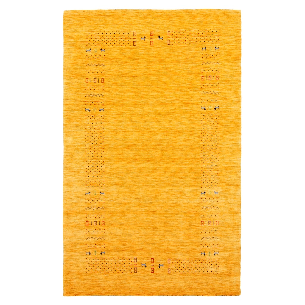 ECARPETGALLERY Hand Loomed Kashkuli Gabbeh Gold Wool Rug - 4'11 x 8'2